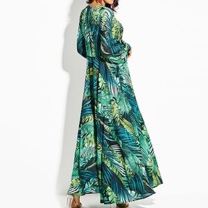 Tropical leaf Green Maxi Dress